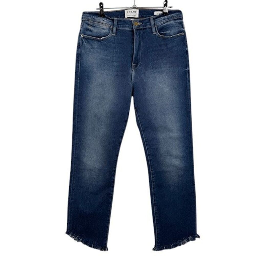 FRAME Le High Straight‎ Jeans Lambeth Lane Wash Cropped Frayed Cuff Size 31